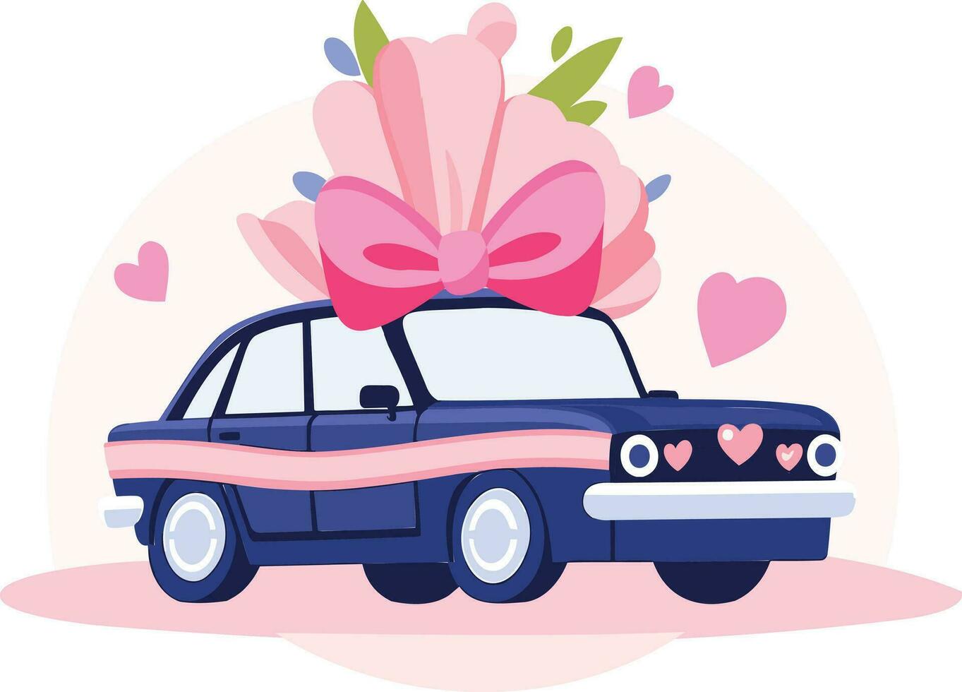 mano dibujado Boda coche con flores en plano estilo vector