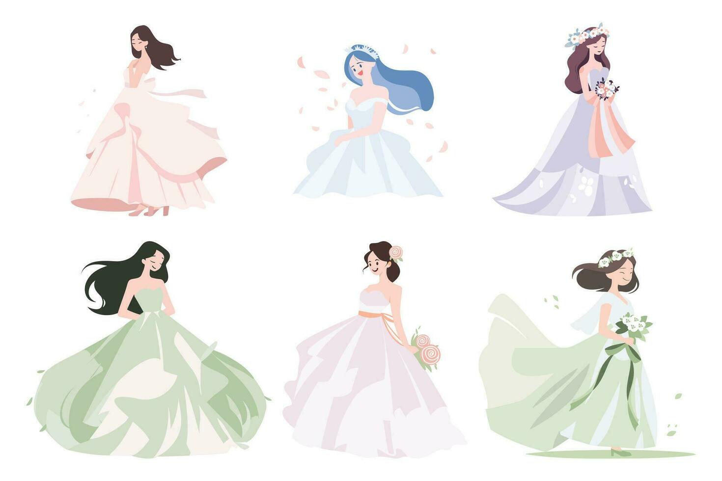 Hand Drawn beautiful and elegant wedding dress in flat style vector
