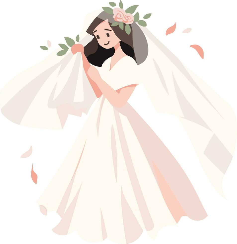 Hand Drawn beautiful and elegant wedding dress in flat style vector