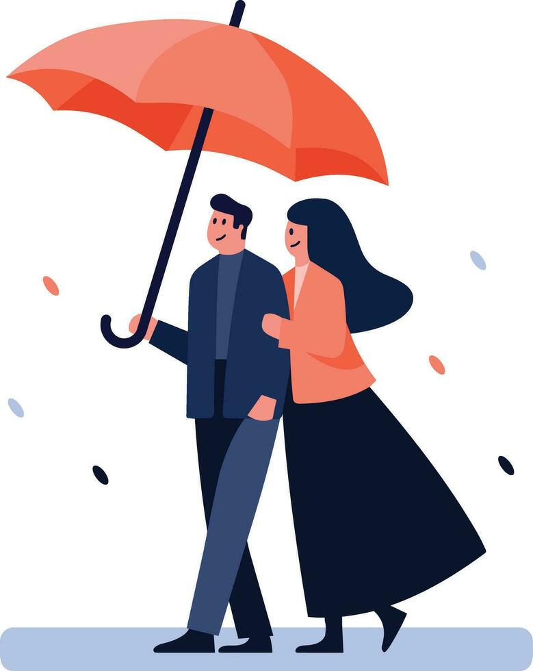 Hand Drawn couple holding umbrellas in the rain in flat style vector