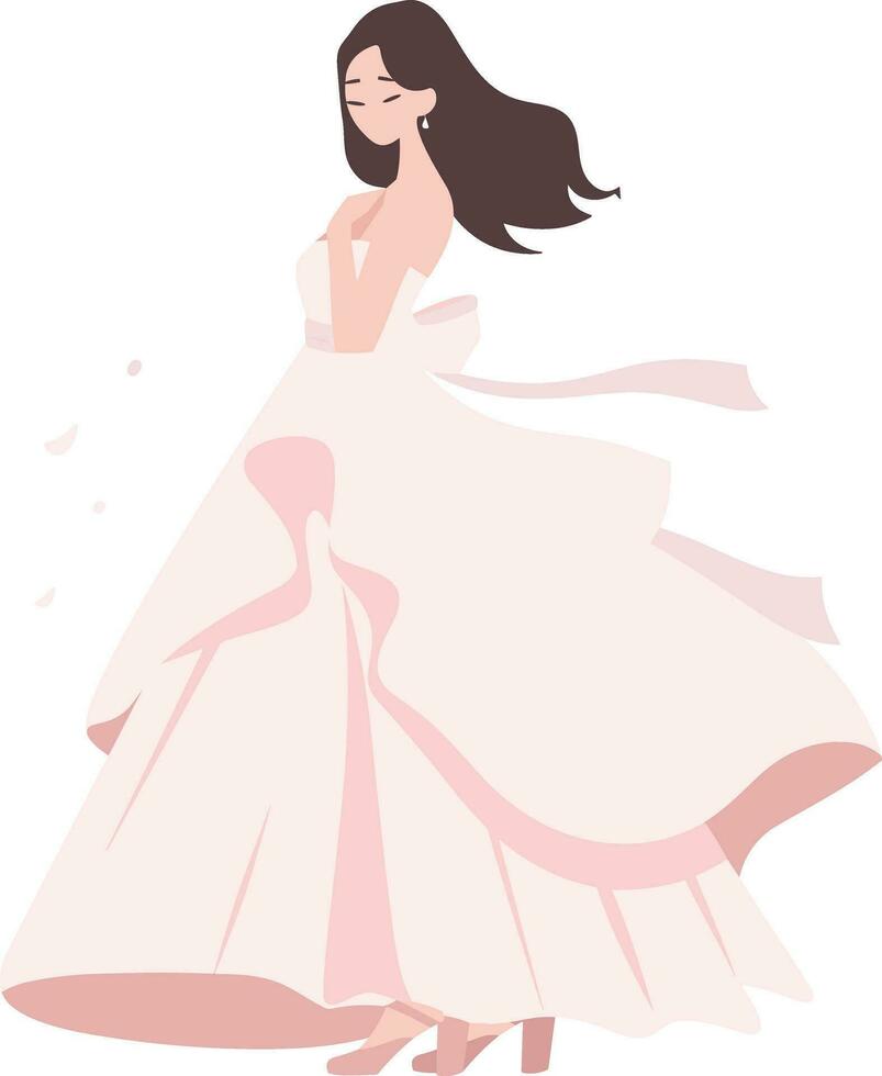 Hand Drawn beautiful and elegant wedding dress in flat style vector