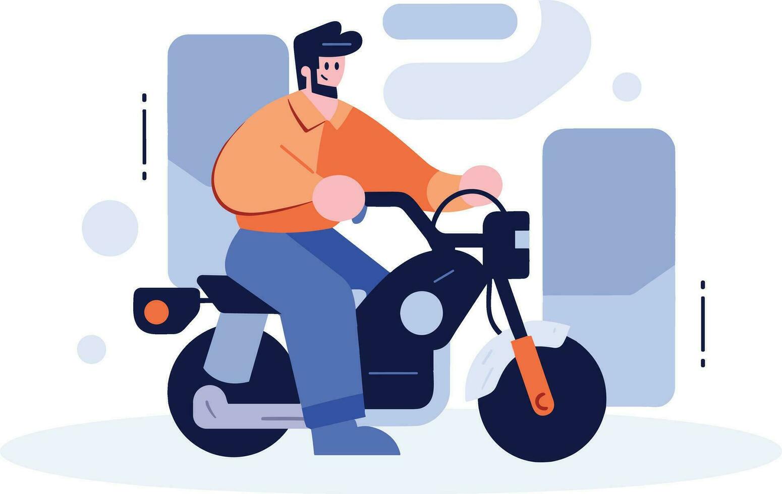 Hand Drawn Biker is riding motorcycle with fun in flat style vector