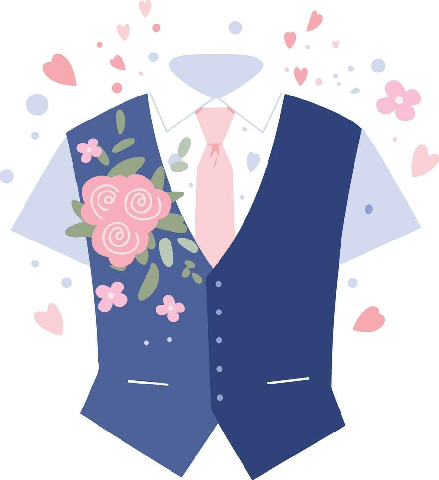 mano dibujado lujo novio traje en plano estilo vector