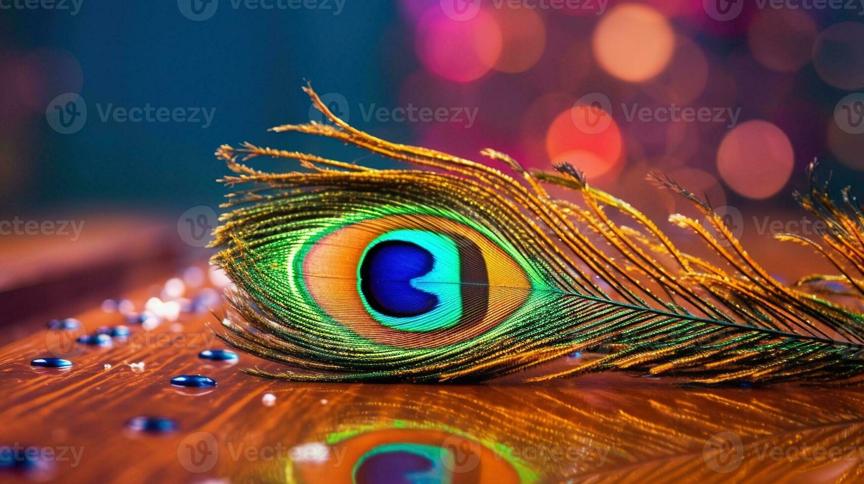 peacock feather on the table Generative AI, AI Generated photo