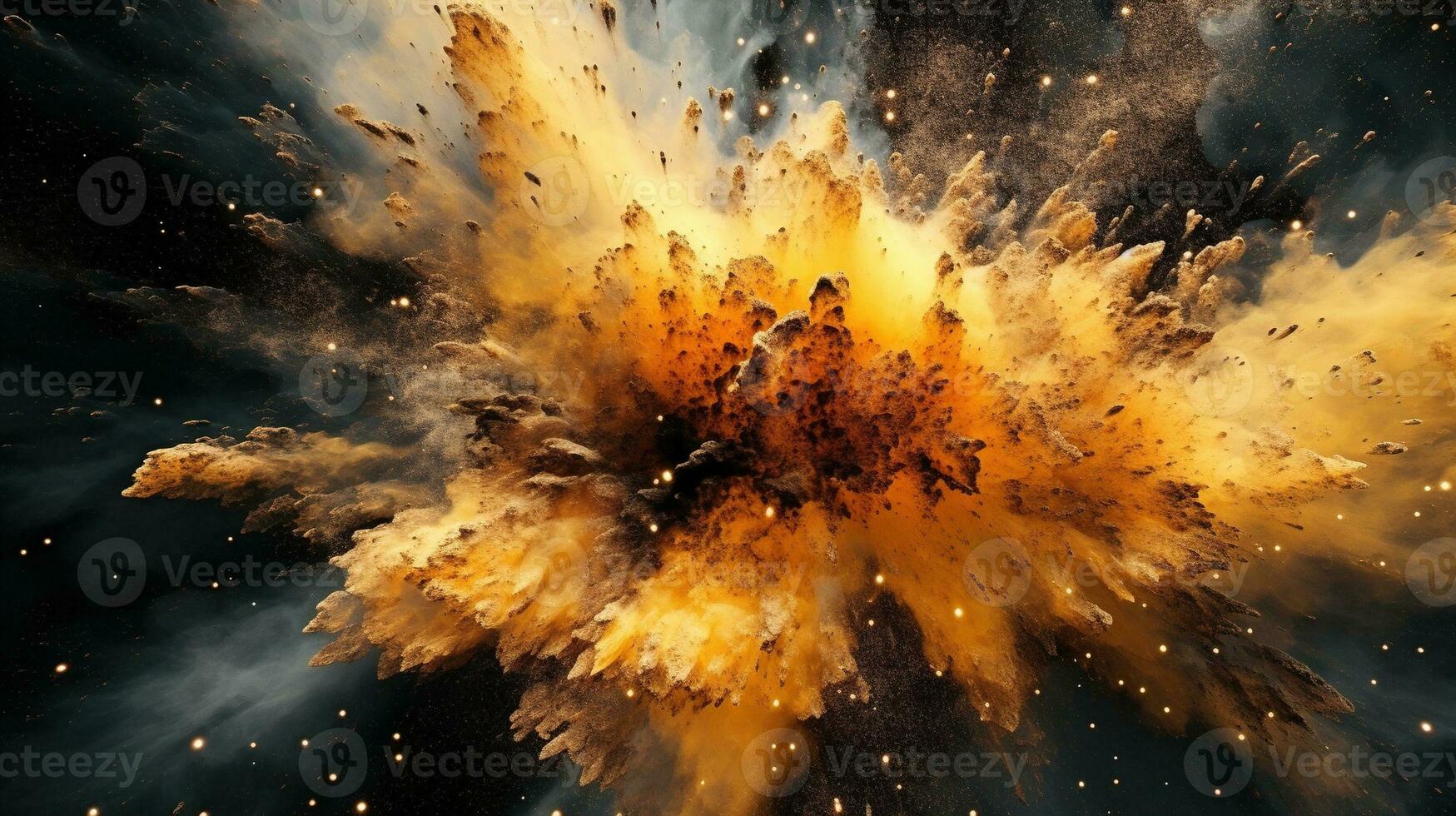 explosion of fire. explosion of dust and particles in the air isolated on black background Generative AI, AI Generated photo