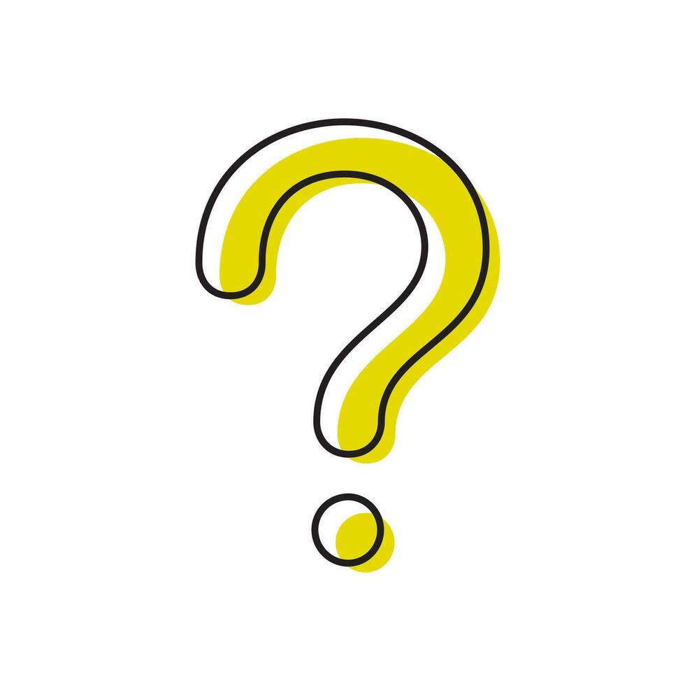 Question mark icon vector. Yellow-filled black line symbol isolated on white background vector