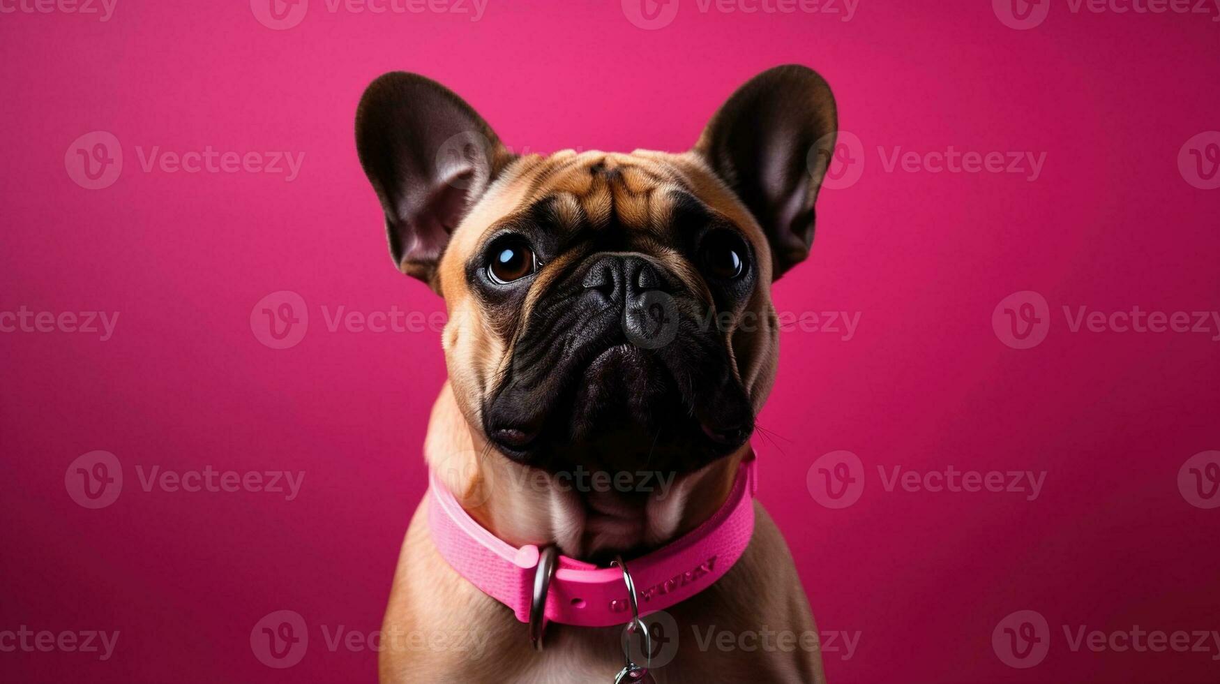 cute bulldog puppy in front of a pink background with copy space Generative AI, AI Generated photo