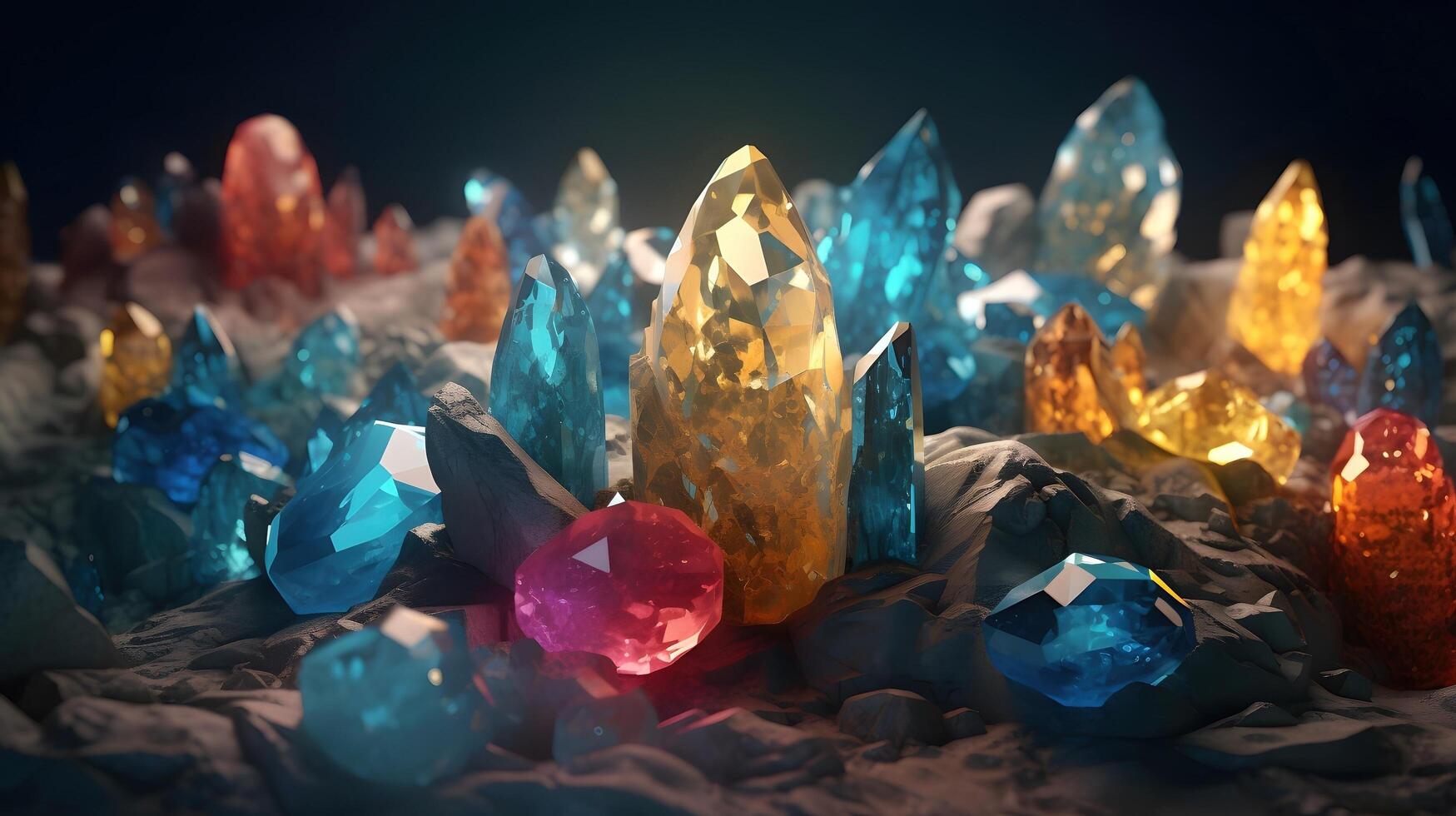 3D illustration of a crystal stone with a blue crystal , photo