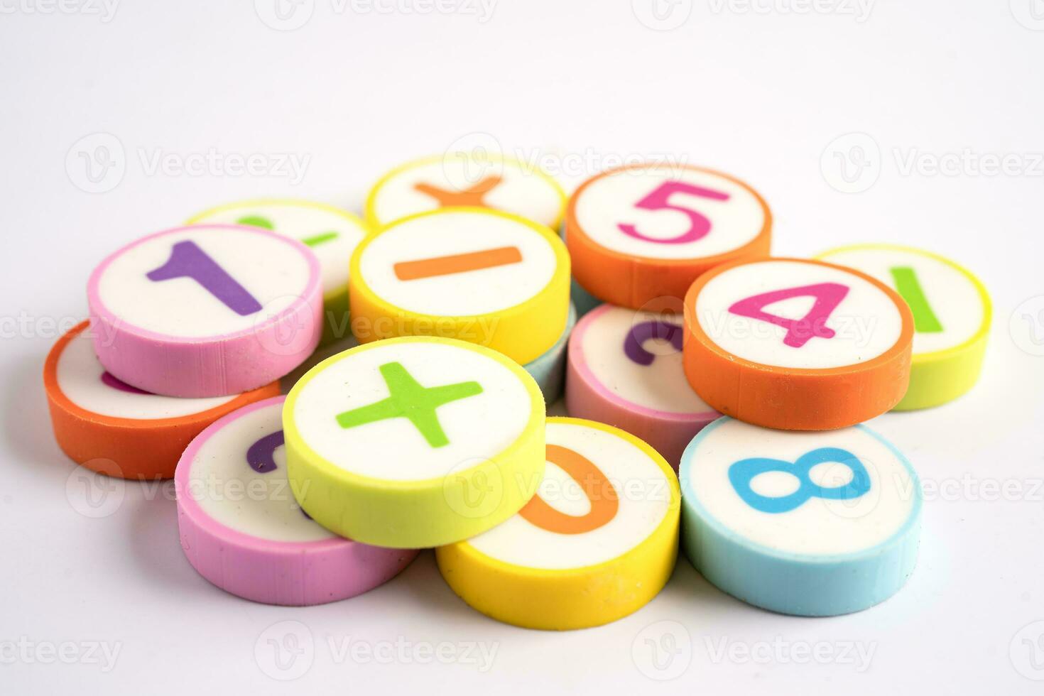 Math number colorful on white background, education study mathematics learning teach concept. photo