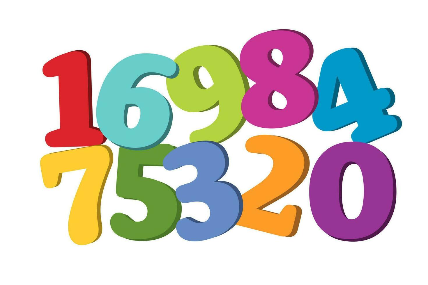 Número de matemáticas colorido sobre fondo blanco, estudio de educación, aprendizaje de matemáticas, concepto de enseñanza. vector