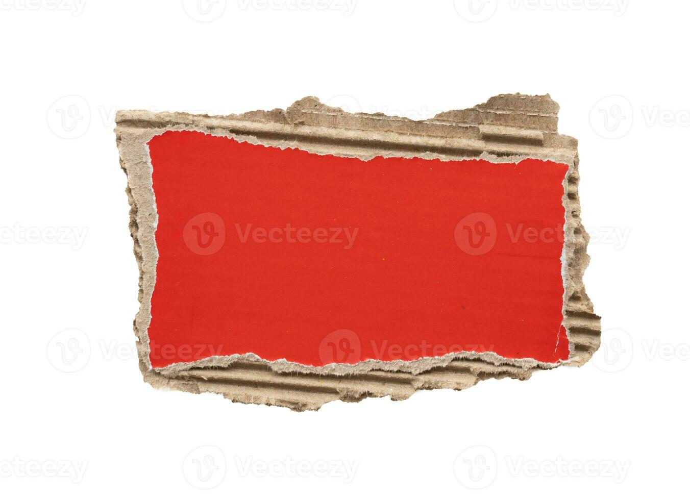 piece of red cardboard paper tear isolated on white background photo