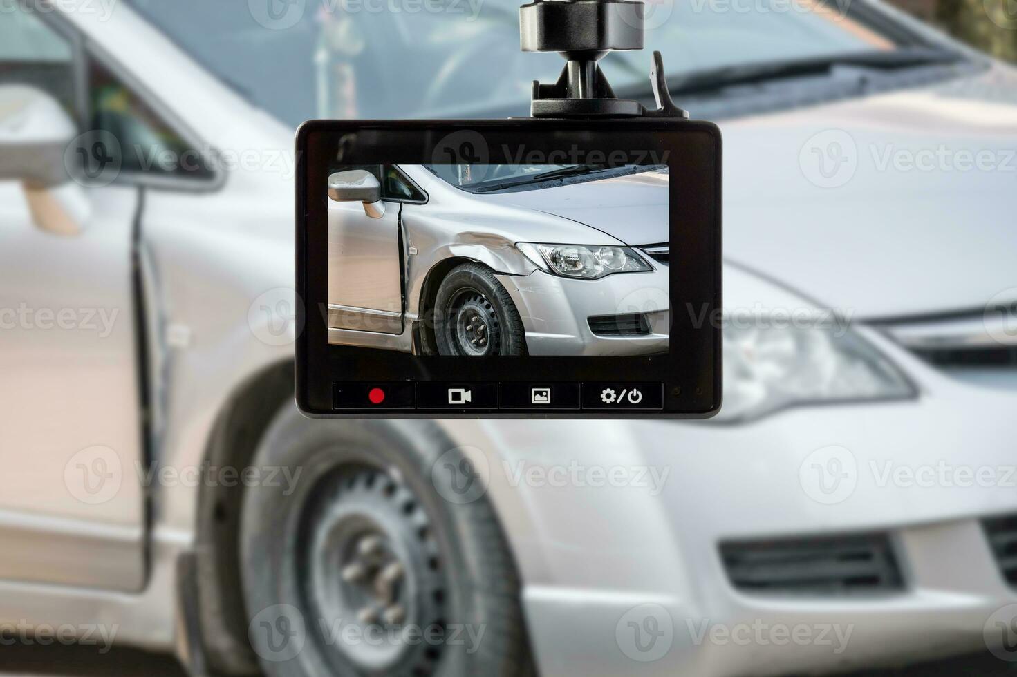 Car CCTV camera video recorder with car crash accident on the road photo