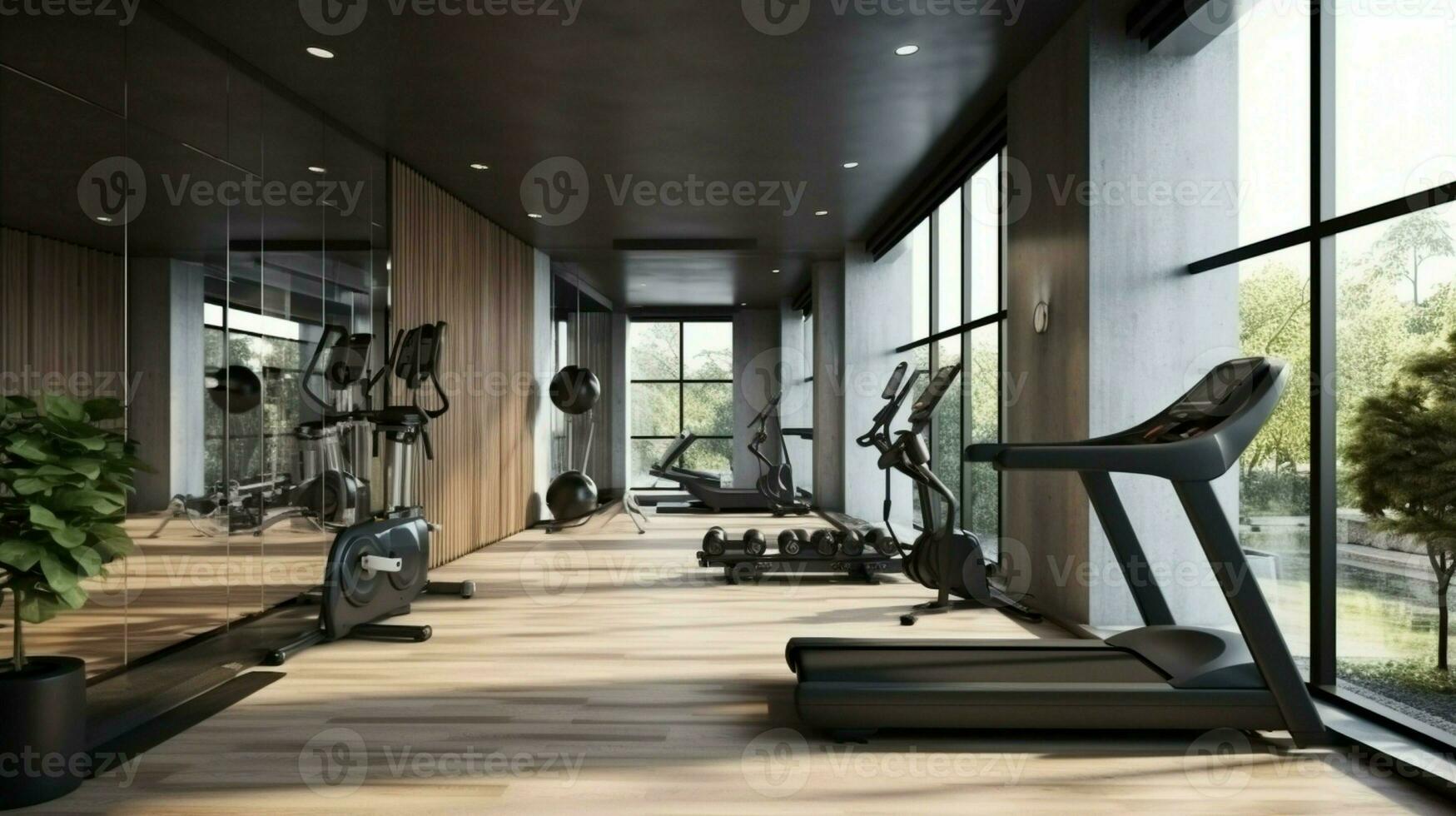 3d render modern gym fitness room. photo