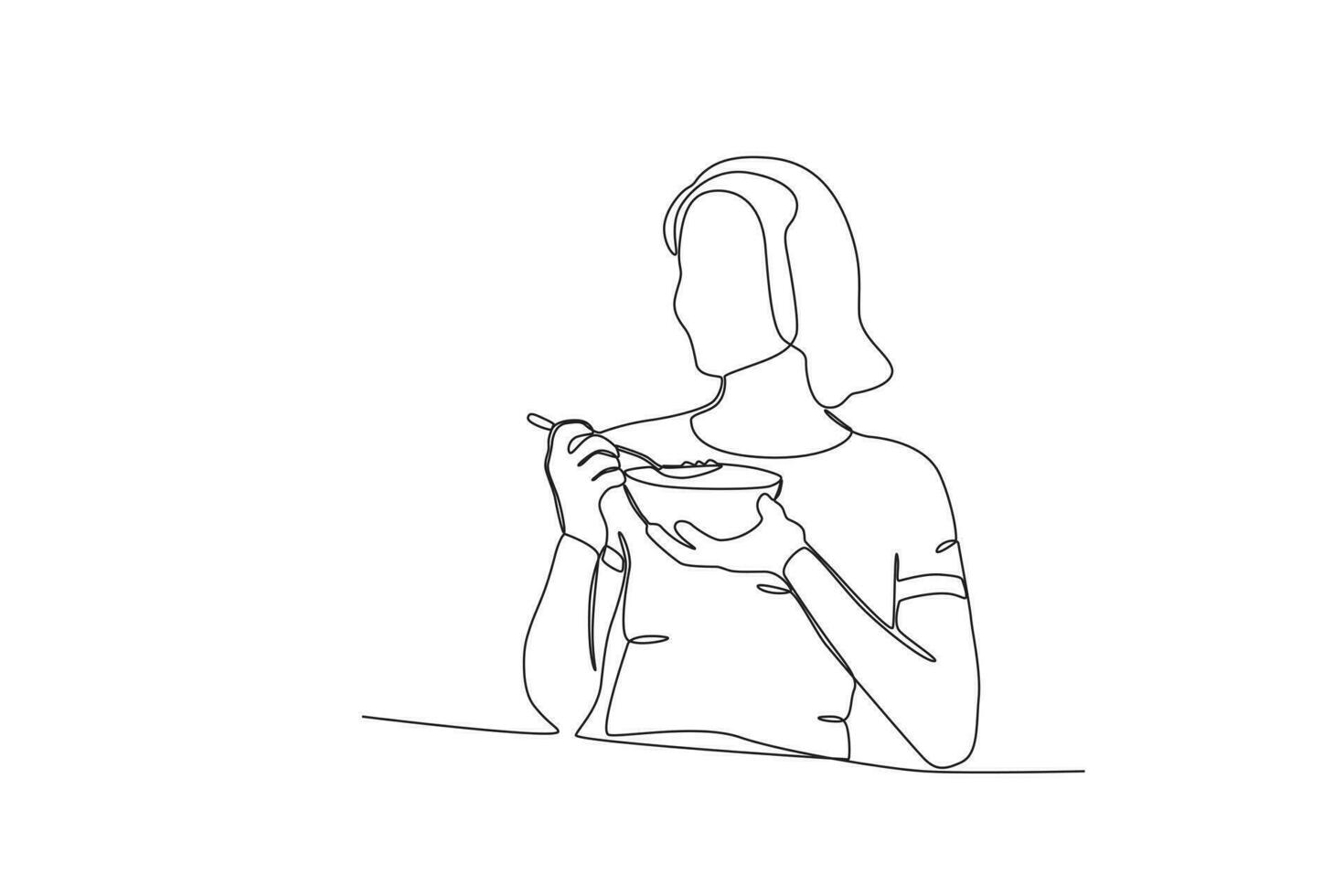 A woman enjoys her cereal vector