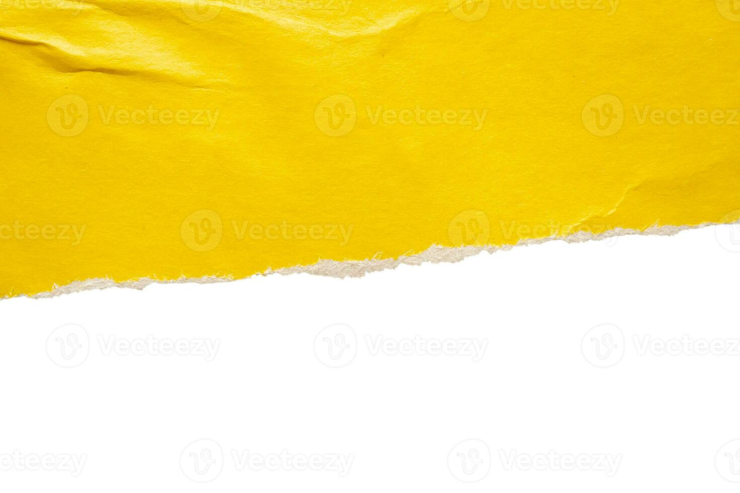 Yellow ripped paper torn edges strips isolated on white background photo
