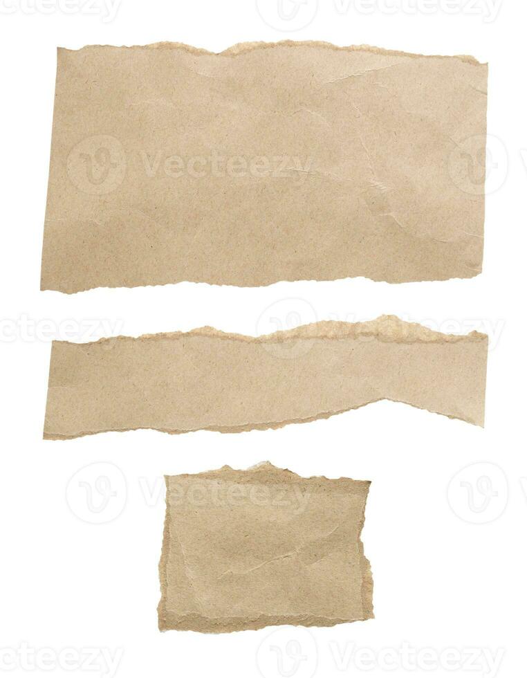 piece of brown paper tear set collection isolated on white background photo