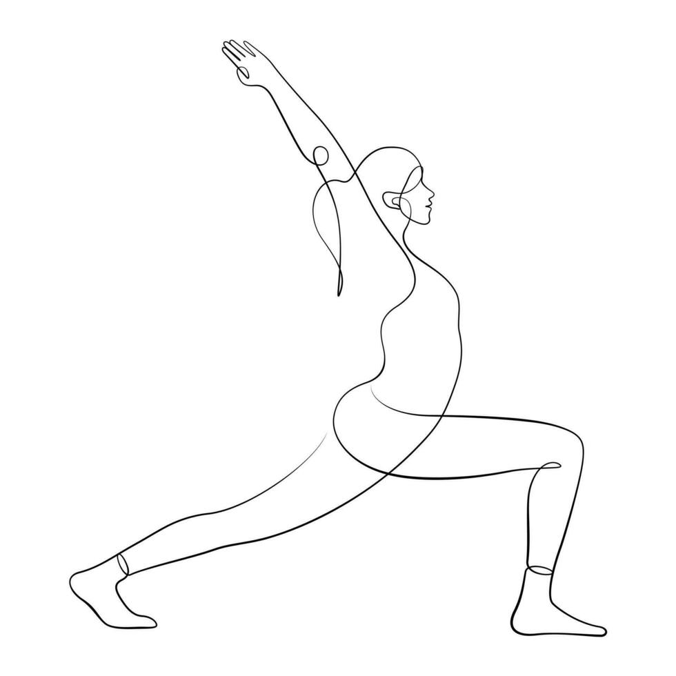 woman doing warrior yoga pose healthy exercising one line drawing vector