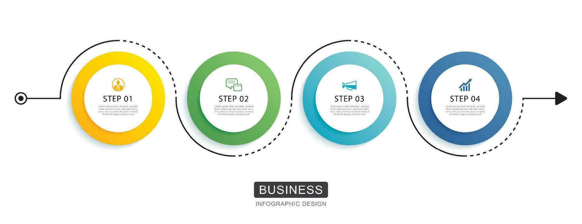 Infographics circle timeline with 4 number data template. Vector illustration abstract background.