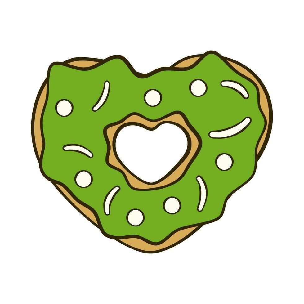 Heart-shaped green donut. Flat icon vector