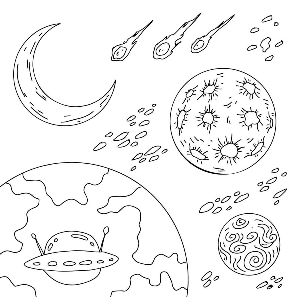diseño ilustración espacio planeta colorante página para niño vector