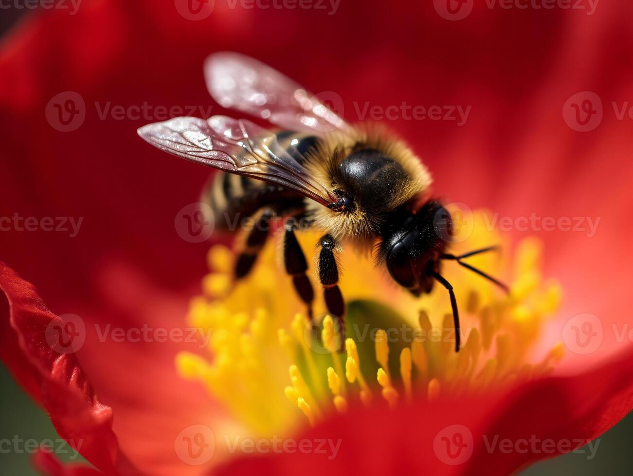 A Close-Up View of a Bee's Fuzzy Body and Delicate Wings in Action - photo