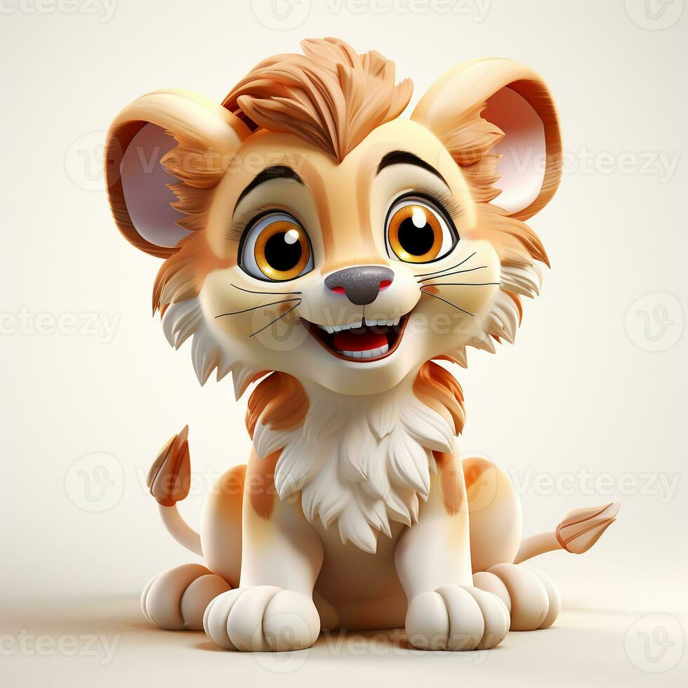 Cute lion cartoon on white background photo