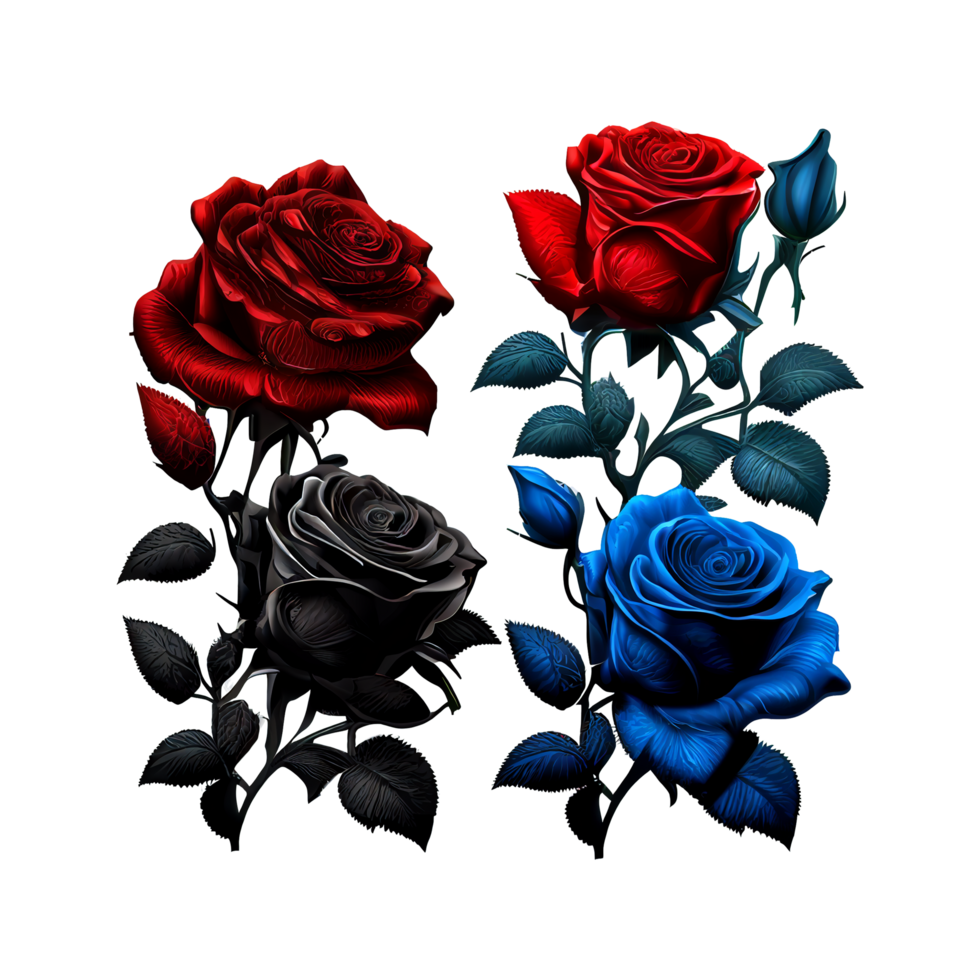 noir des roses mixte avec rouge et bleu des roses ai génératif png