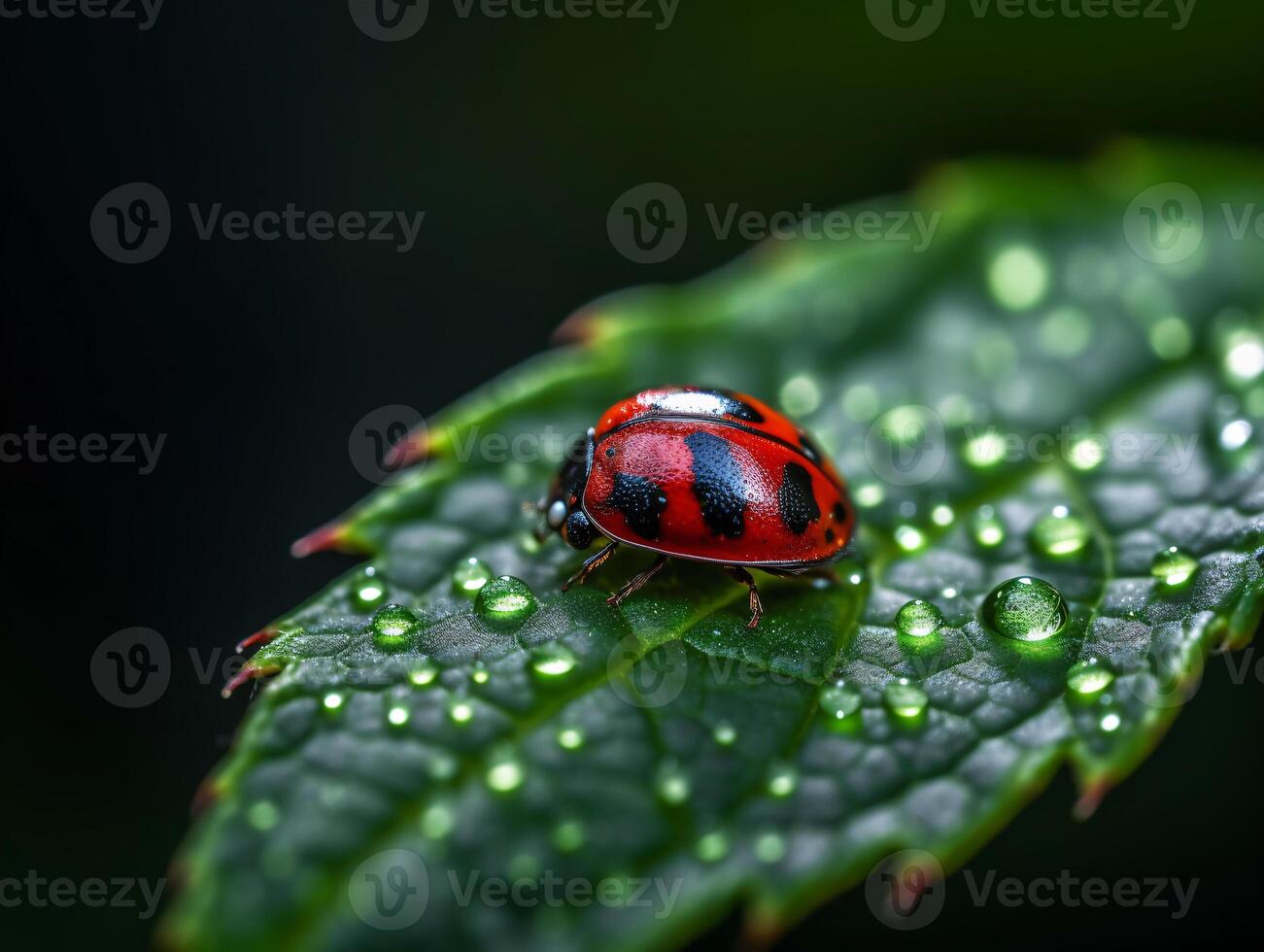 Intricate Details - A Macro Shot of a Ladybug on a Vibrant Leaf - AI generated photo