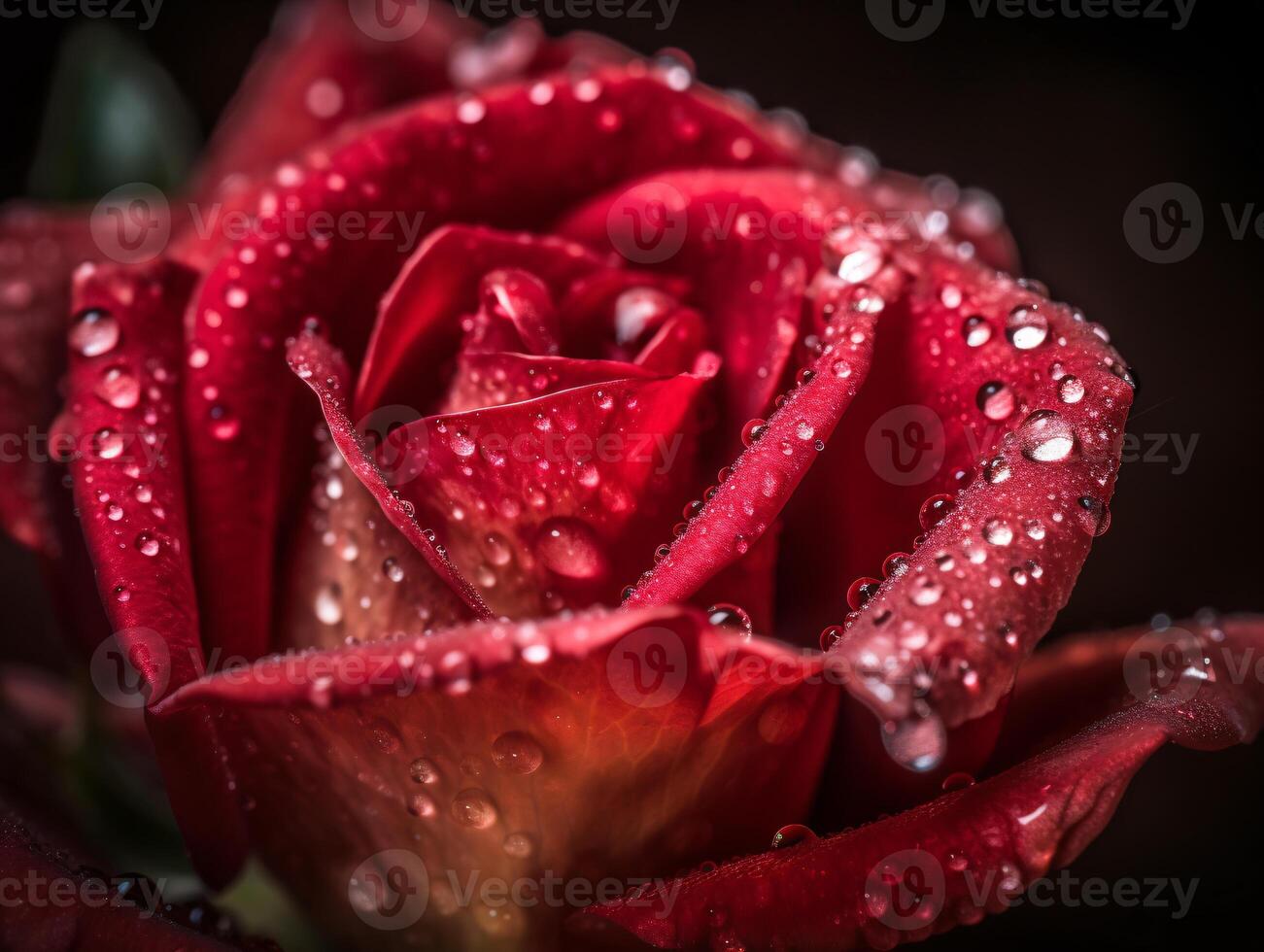 Capturing the Beauty of a Red Rose - Macro Photography with Dew Drops - photo