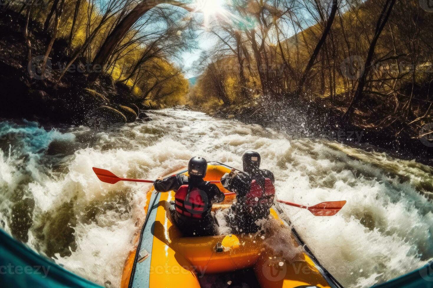 Capturing the Rush - A Rafting Guide's Intense Instructions - AI generated photo