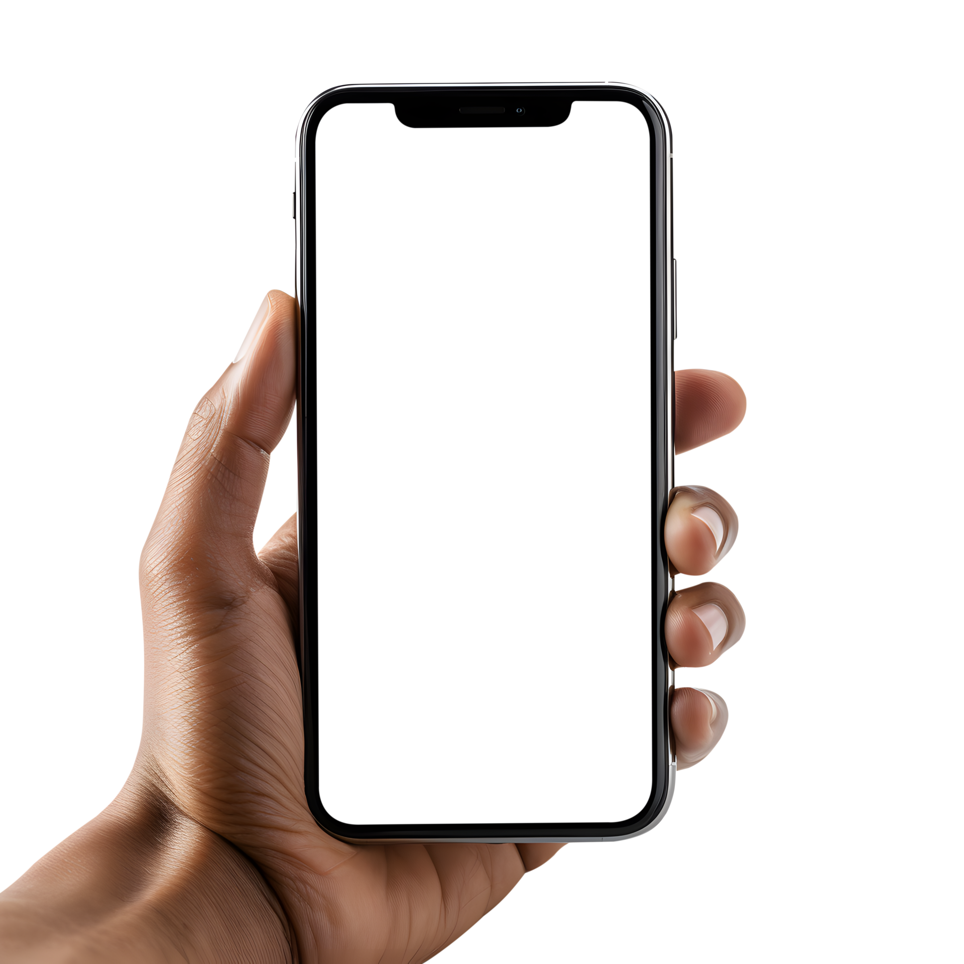 Man hand holding the smartphone with blank screen mockup, Cutout, AI ...