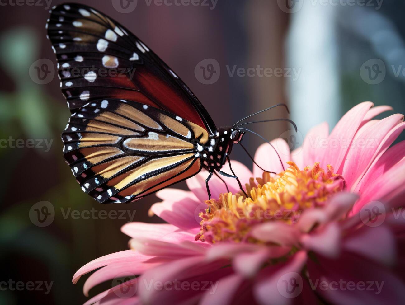 Ethereal Nature - A Close-Up of a Butterfly and Flower in Soft Light - photo