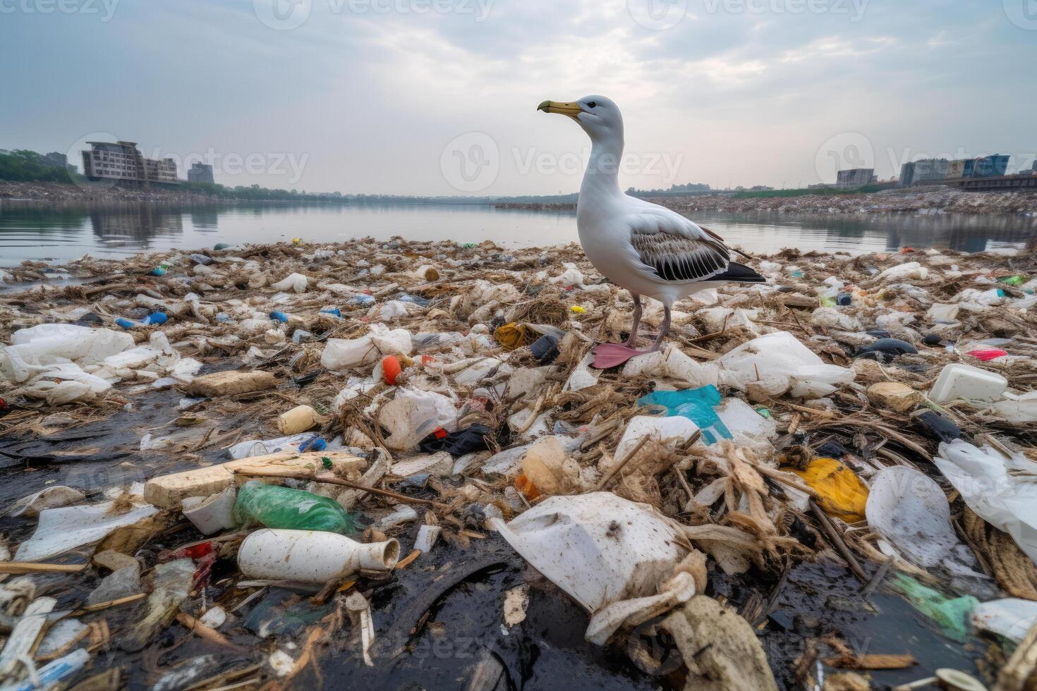 The Cost of Neglect - A Seagull's View - AI generated photo