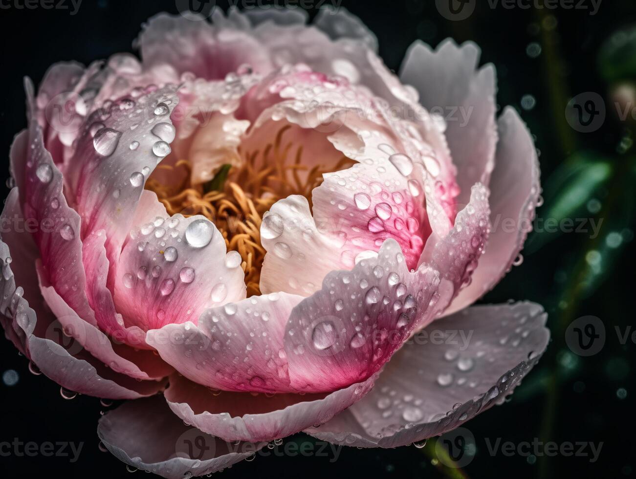 Dewy Delight - A Macro View of a Peony in Full Bloom - photo