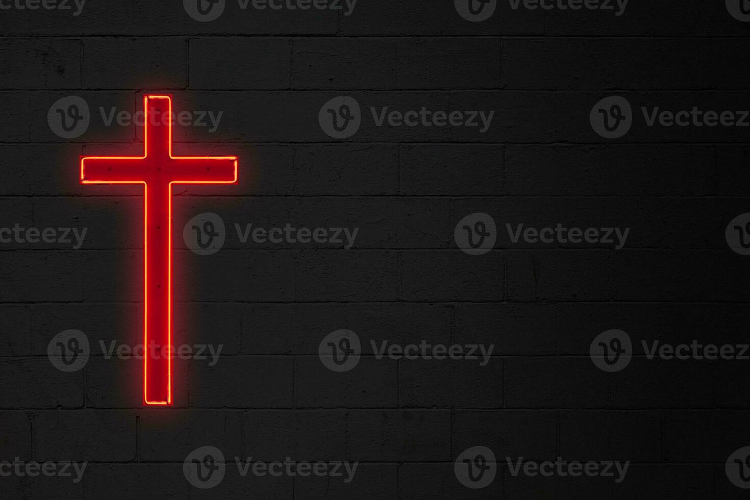 Red Christian cross - Neon light photo