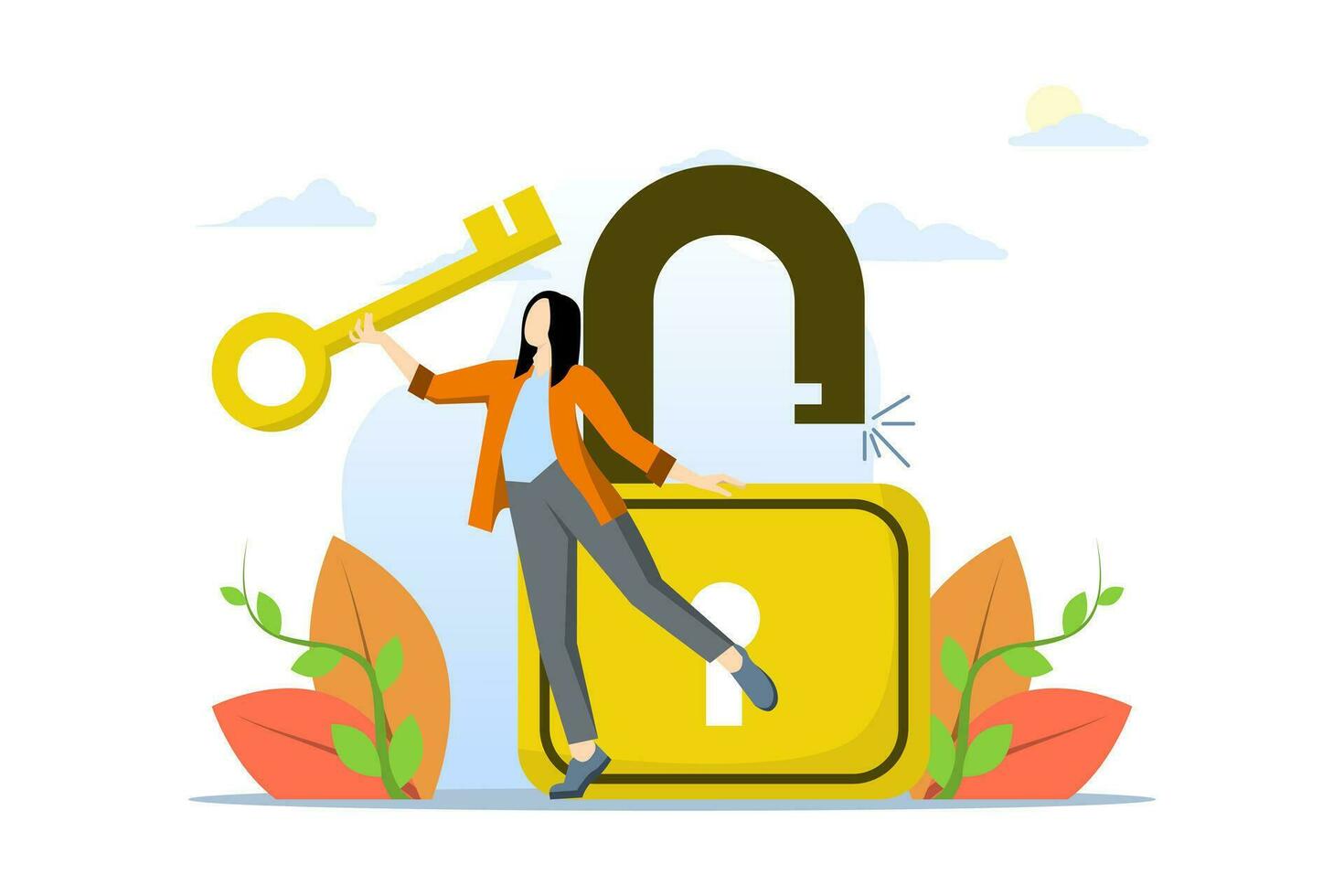 concept of golden key to open, solve problem, professional to provide solution, key to successful business or open business accessibility, smart businessman holding golden key to open pad. vector