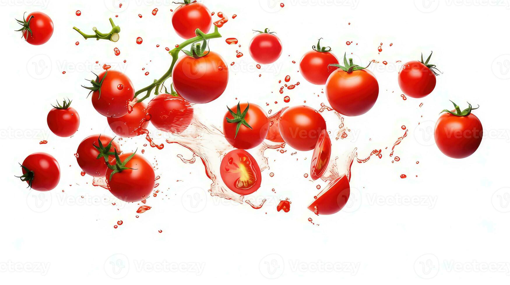 Fresh orange and red tomatoes on a white background photo