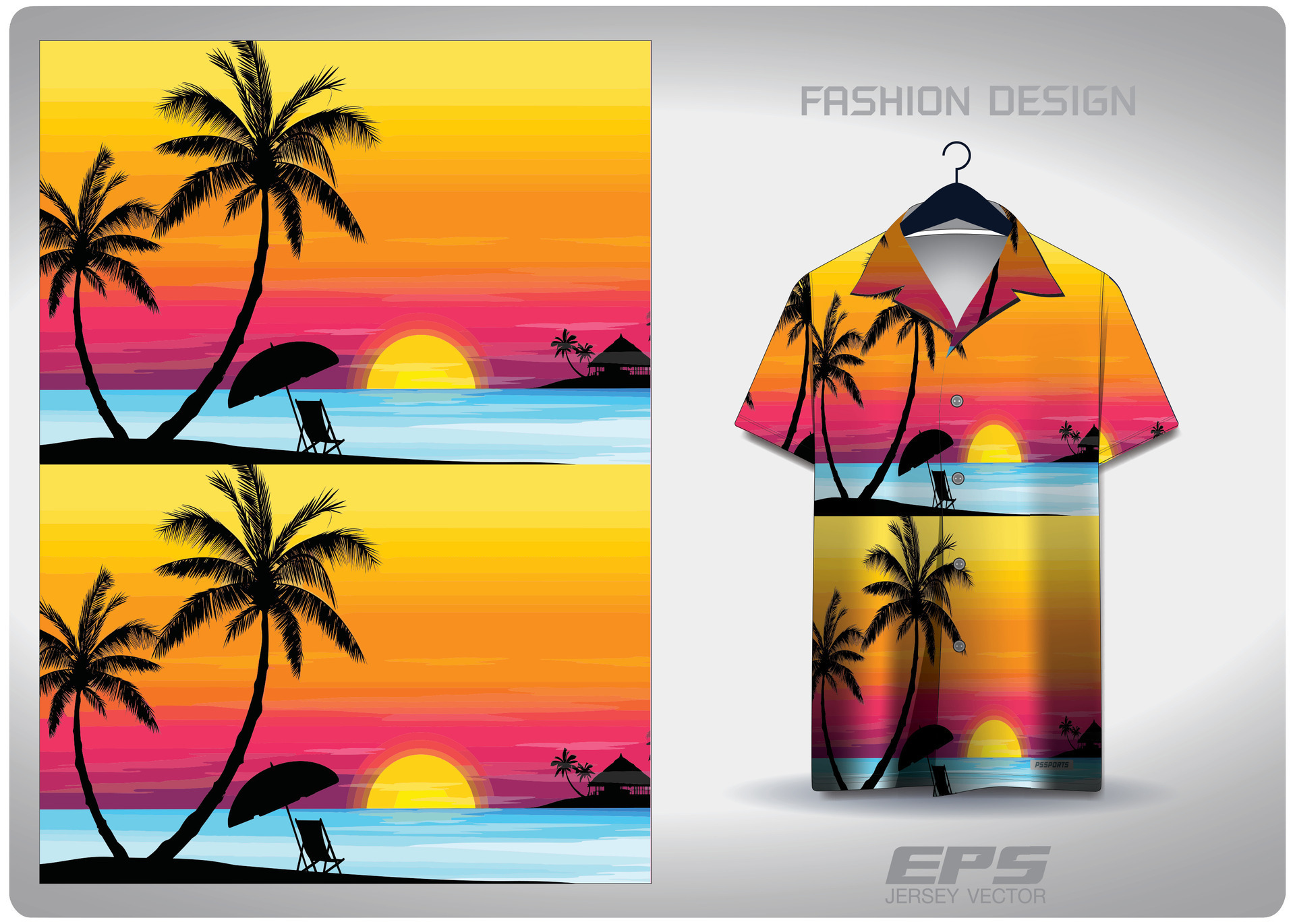 Vector hawaiian shirt background image.sunset on the seaside pattern
