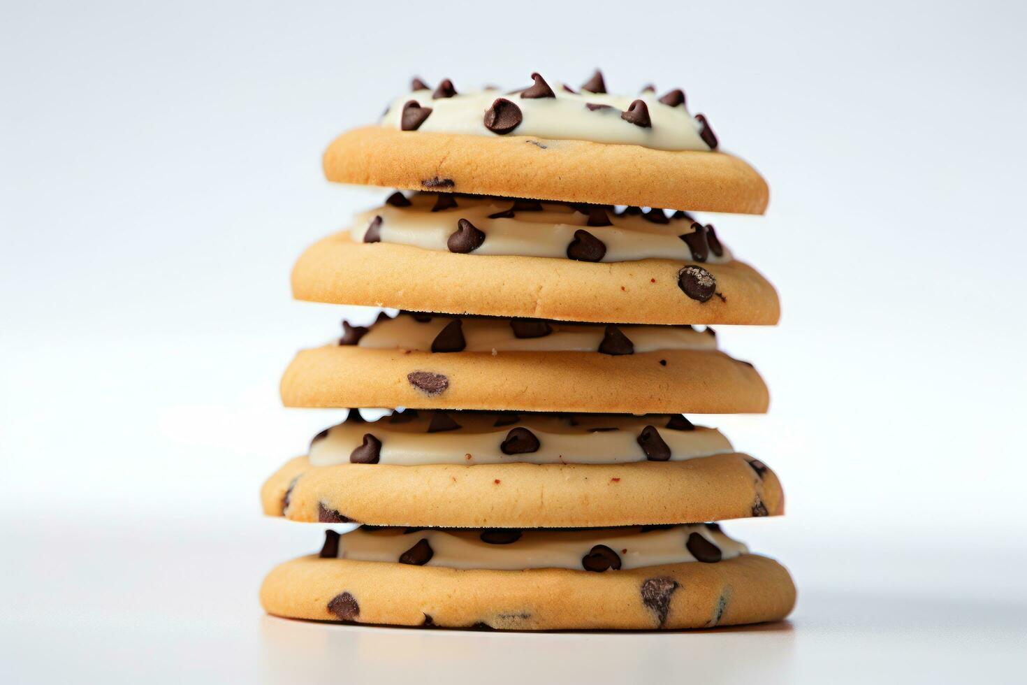 a stack of chocolate chip cookies on a white background AI Generated photo
