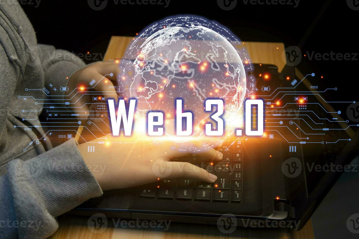 Digital communication concept and virtual screen technology WEB 3.0 and AI development photo