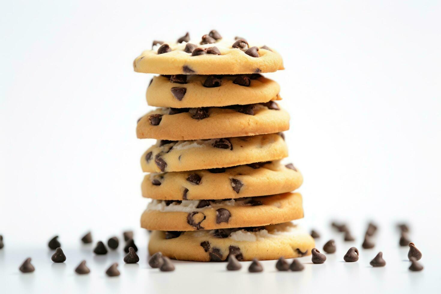 a stack of chocolate chip cookies on a white background AI Generated photo