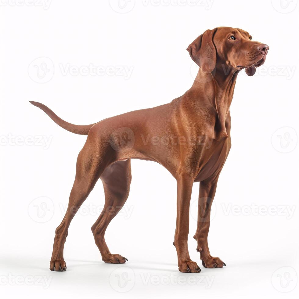 Vizsla breed dog isolated on a bright white background photo