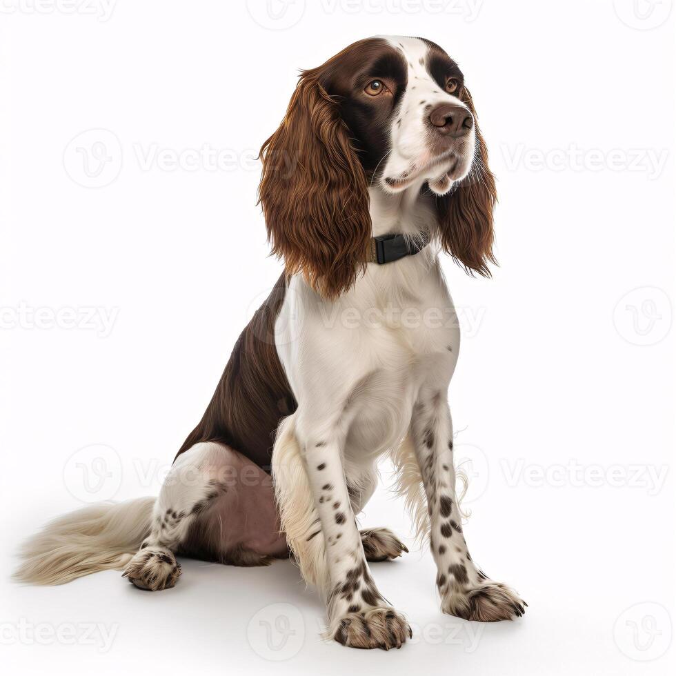 Elnglish springer spaniel breed dog isolated on a bright white background photo