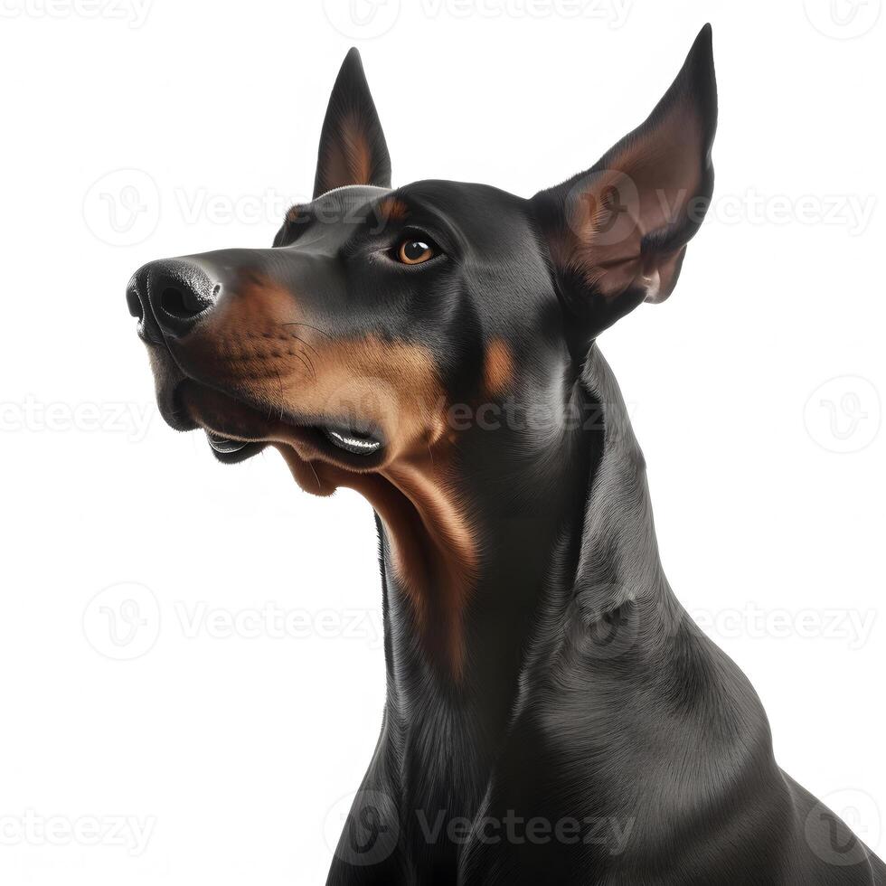 Doberman Pinscher breed dog isolated on a clear white background photo