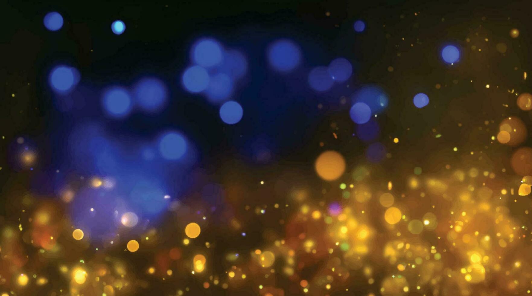 background of abstract glitter lights. blue, gold and black. de focused. vector