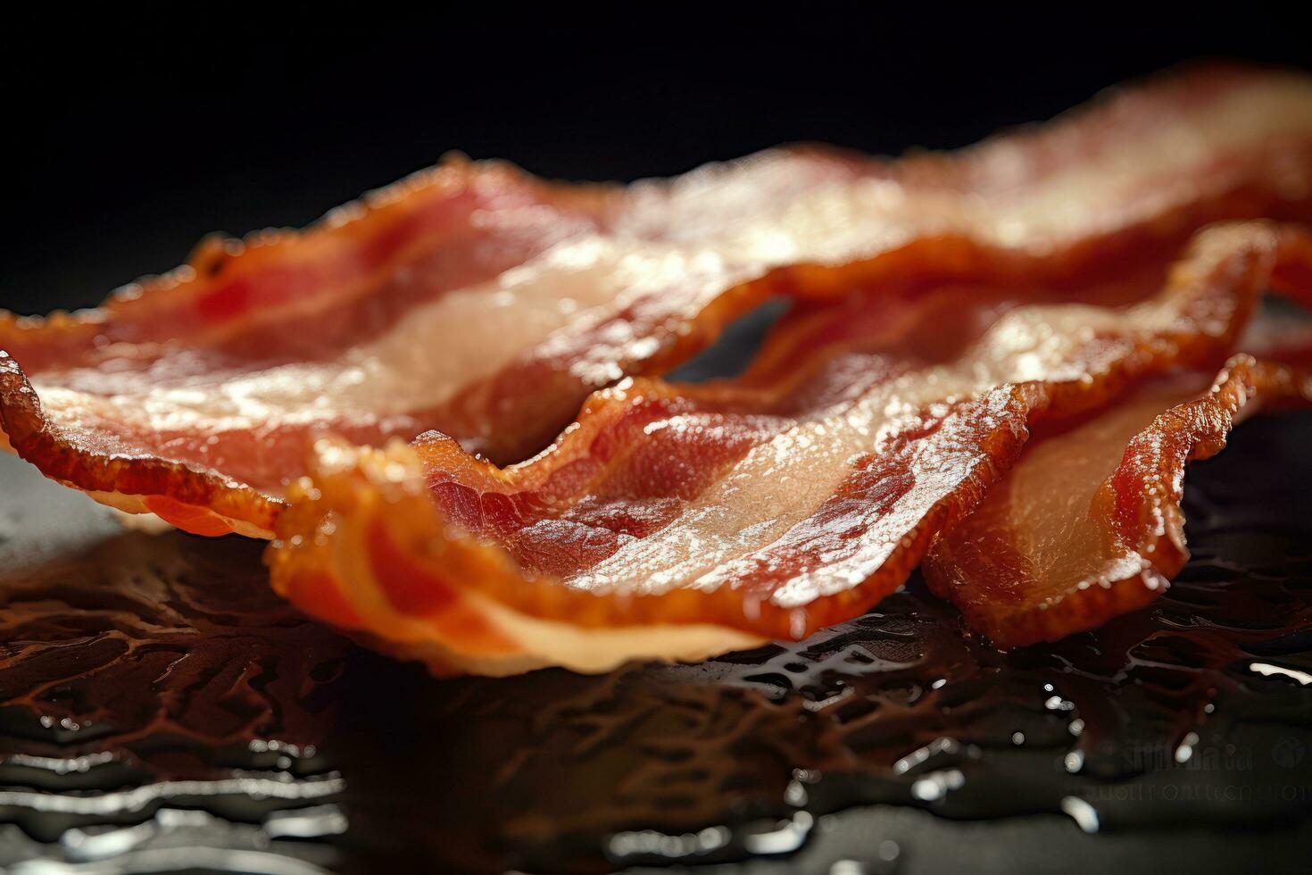 bacon on a black surface AI Generative photo