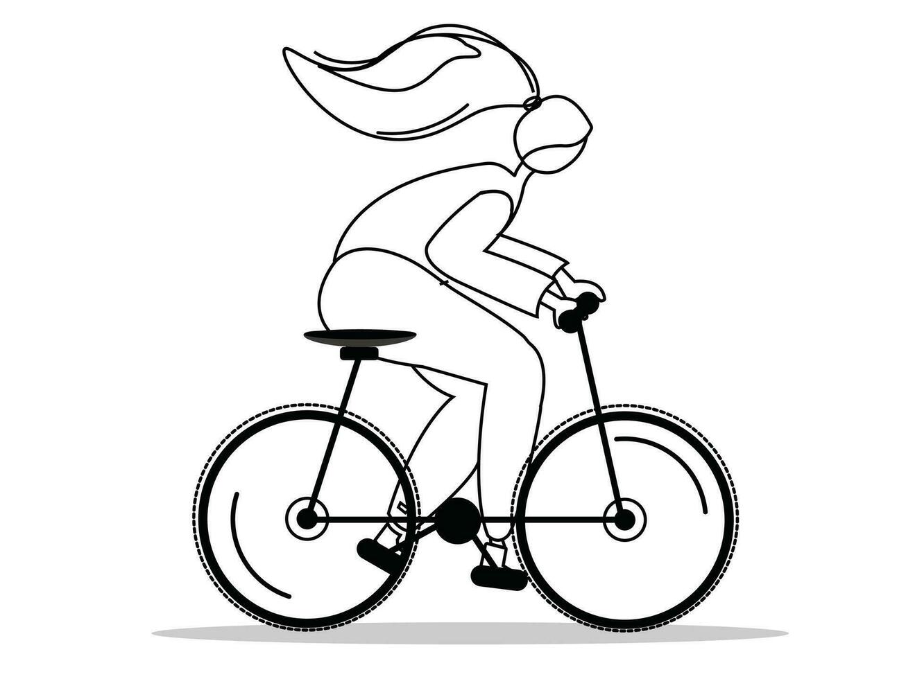 joven moderno mujer montando bicicleta carrera vector. contento ciclista en bicicleta en naturaleza. vector ilustración aislado en blanco antecedentes.