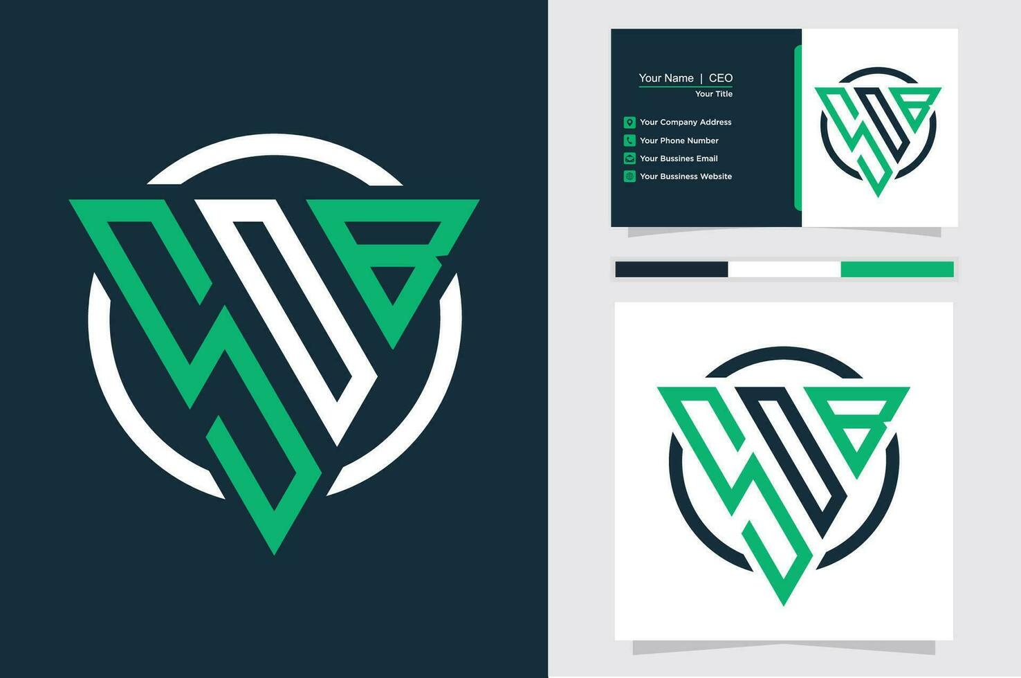 Initial Letter S O B triangle monogram modern logo Green and white color vector