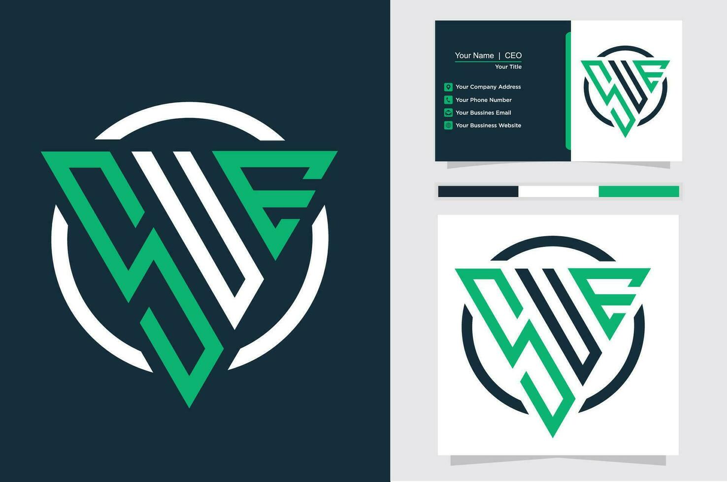 Initial Letter S U E triangle monogram modern logo Green and white color vector