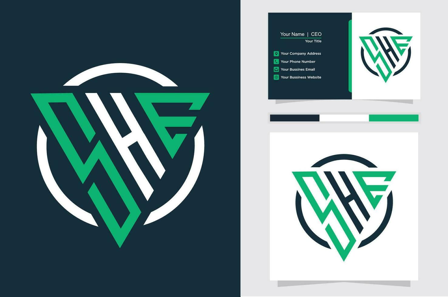 Initial Letter S H E triangle monogram modern logo Green and white color vector